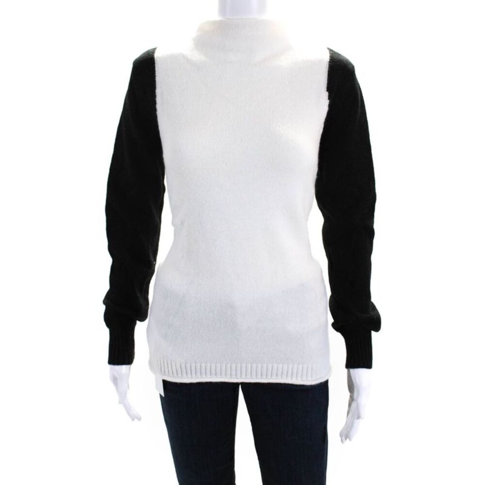 Made With Heart Womens Long Sleeves Turtleneck Sweater White Black Size Small